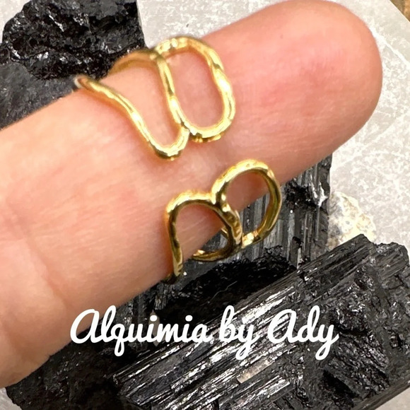 Jewel tone crystals luxury gold cuff ring adjustable/ art deco silhouette boho - Picture 2 of 6